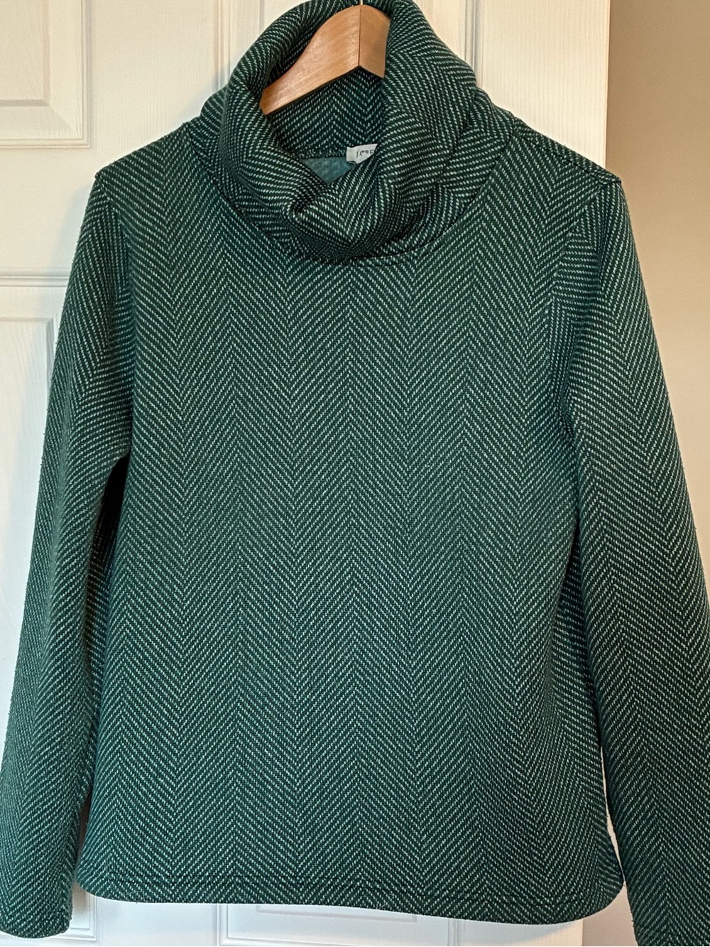 J. Crew Dark Green Herringbone Cowl Neck Sweater